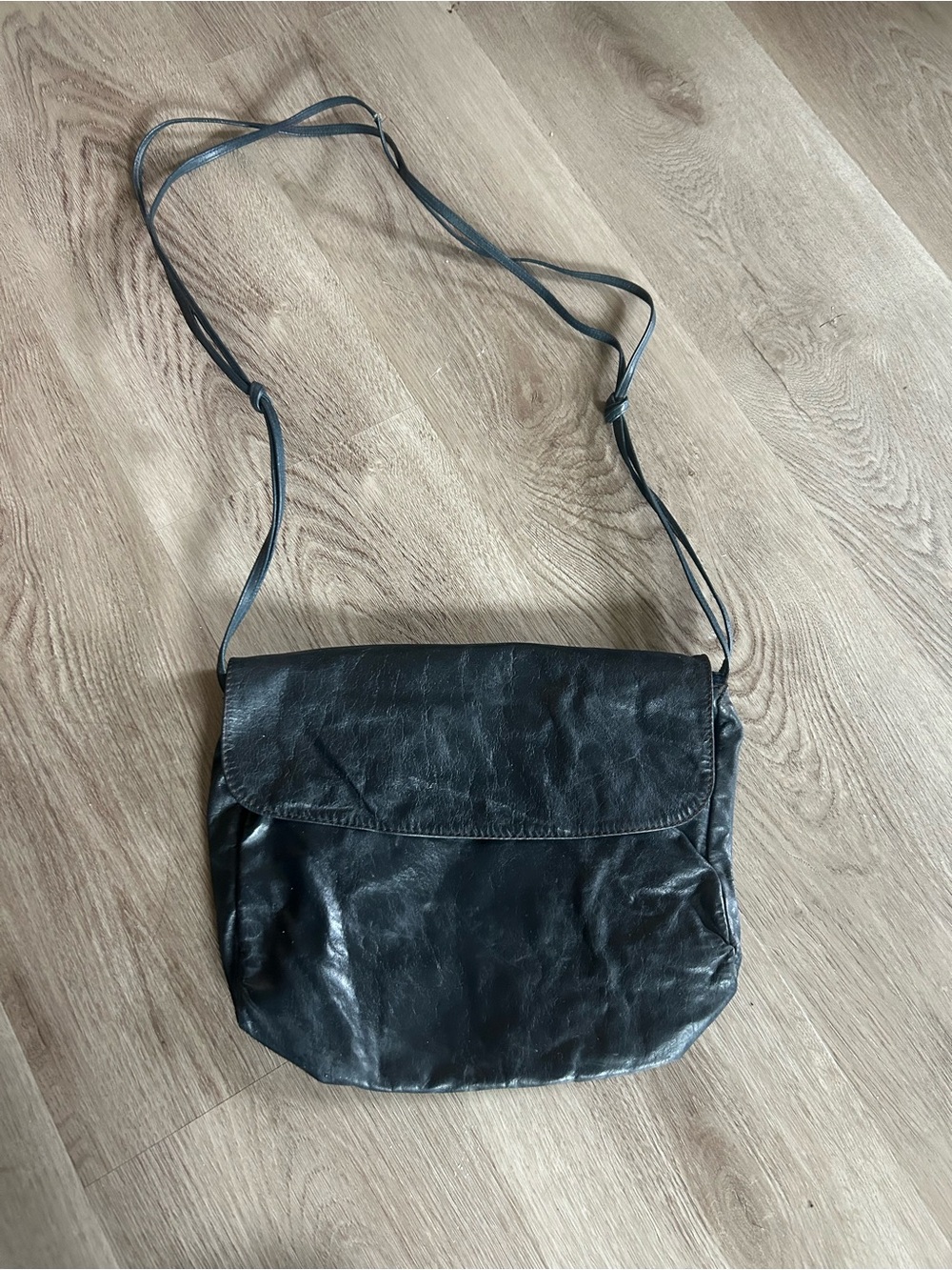 Vintage Navy Crinkle Leather Crossbody Bag